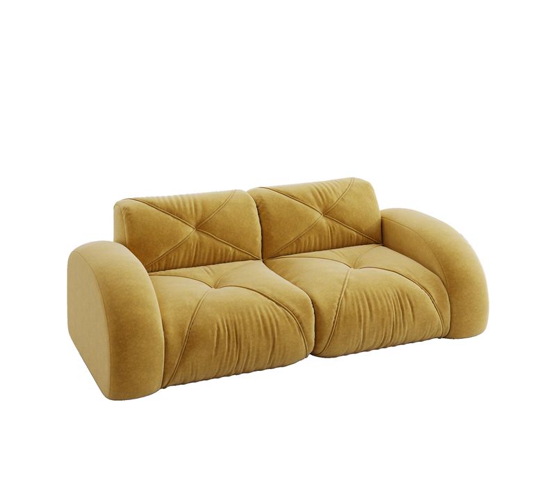 Canapé 2 Places Tissu Chenille Jaune Moutard Design Articulé Sans Montage