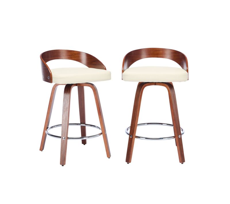 Lot De 2 Tabourets De Bar Style Vintage Pu Blanc Crème, Pivotant Et Repose Pied, 63 Cm