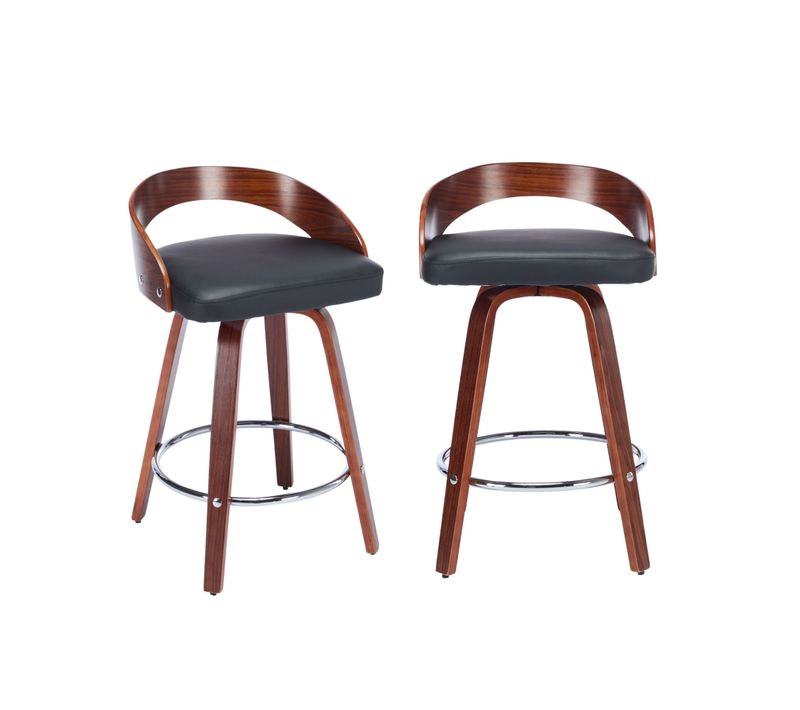 Lot De 2 Tabourets De Bar Style Vintage Pu Noir, Dossier Arrondi, Pivotant Et Repose Pied, 63 Cm