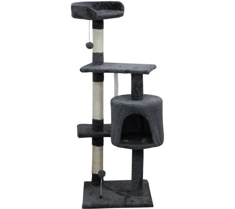 Jasper Arbre à Chat Gris 40 X 40 X 114 Cm -3 Plateformes, 1 Niche, Poteaux à Griffer