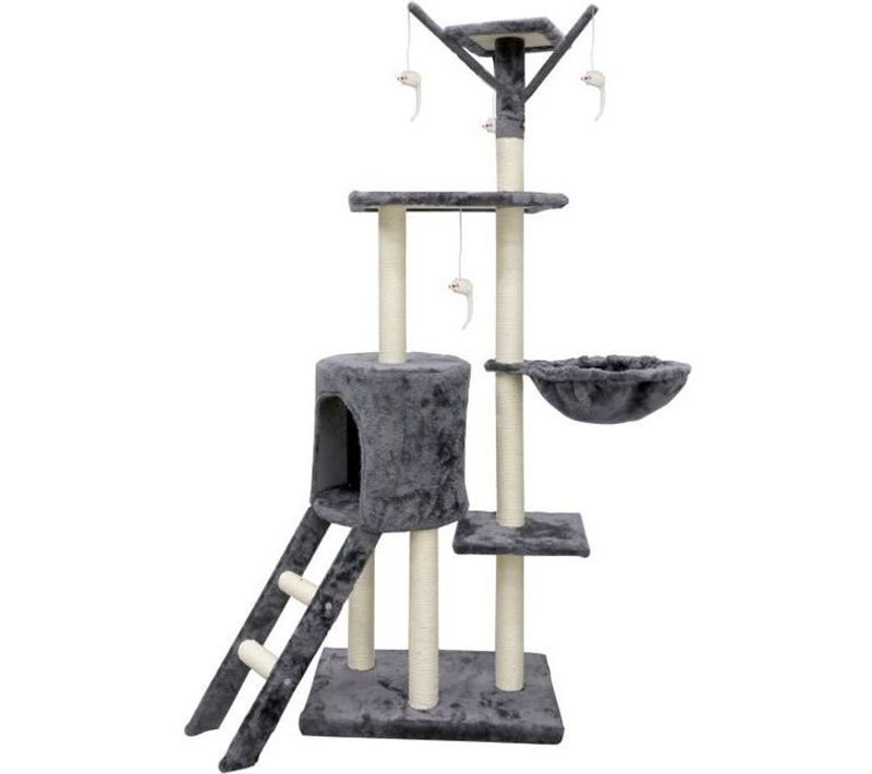 Jipsy Arbre à Chat Gris 79x34x138 3 Plateformes, 1 Perchoir, 1 Niche, 1 Escalier, Poteaux à Griffer