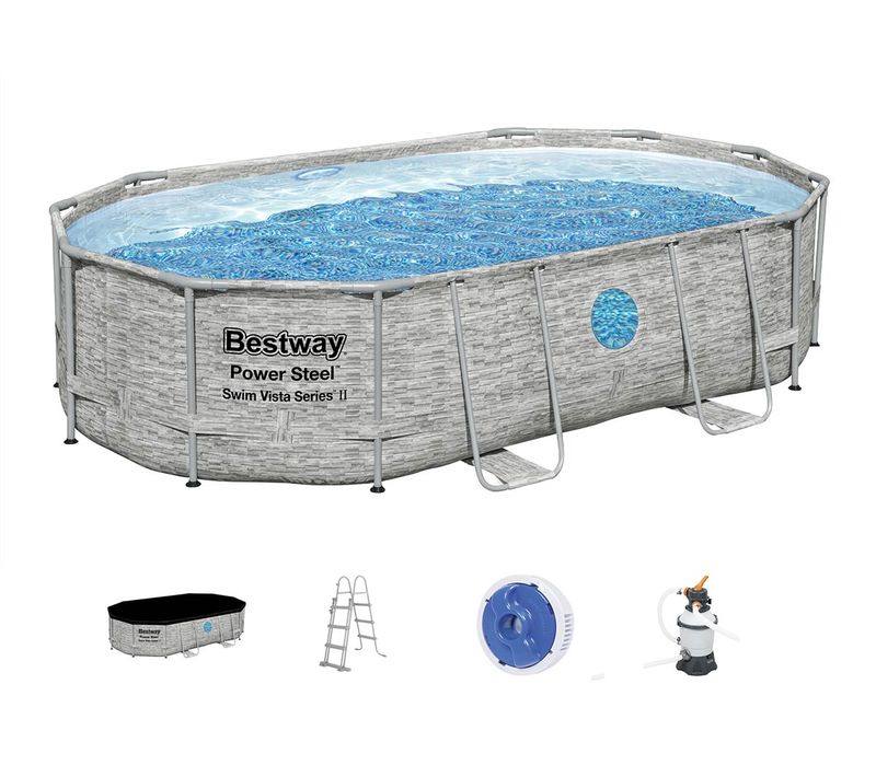 Piscine - Power Steeltm Swim Vista - Ovale - Motif Rotin Avec Hublots - 488 X 305 X 107 Cm