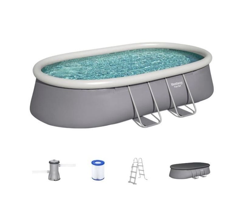 Kit Piscine Hors Sol Autoportante Fast Set - 488 X 305 X 107cm - Ovale (avec Filtre, Échelle, Bâche)
