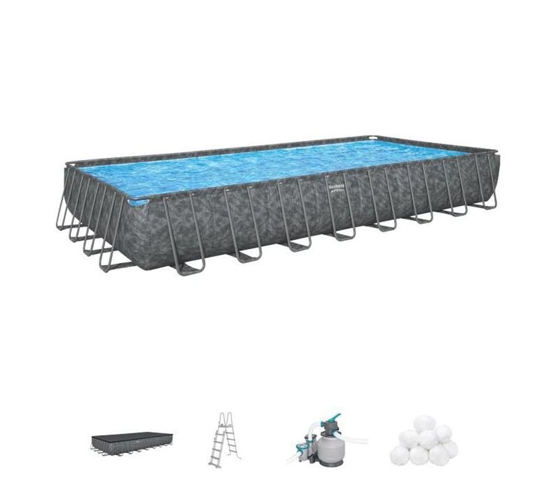 Piscine Tubulaire Rectangulaire 956 X 488 X 132 Cm Avec Filtre Et Accessoires