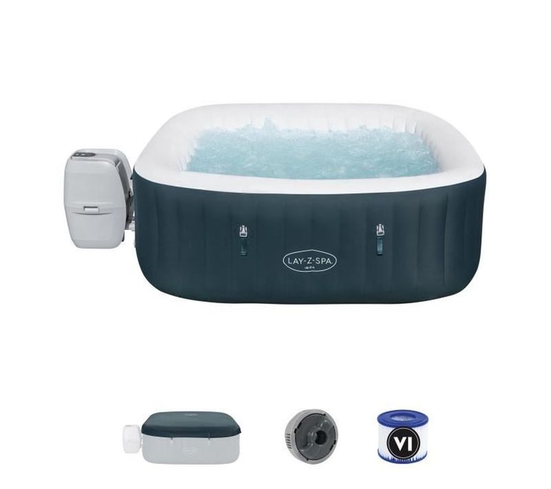 Spa Gonflable Carré 4-6 Pers. 180x180x66 Cm - 140 Airjets, 2050 W