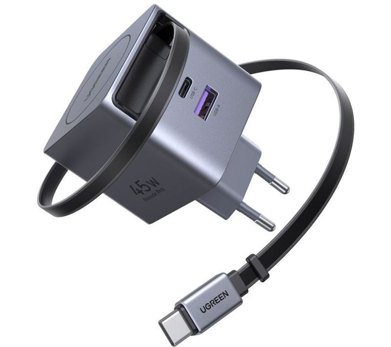 Chargeur Secteur - 45w - USB-a Et USB-c - Rétractable - Noir