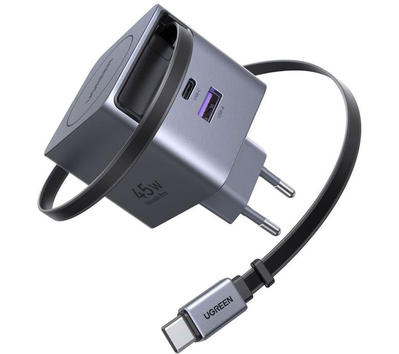 Chargeur Mural 65w Nexode Pro Avec Câble USB-c Rétractable 69 Cm Et Port USB-a