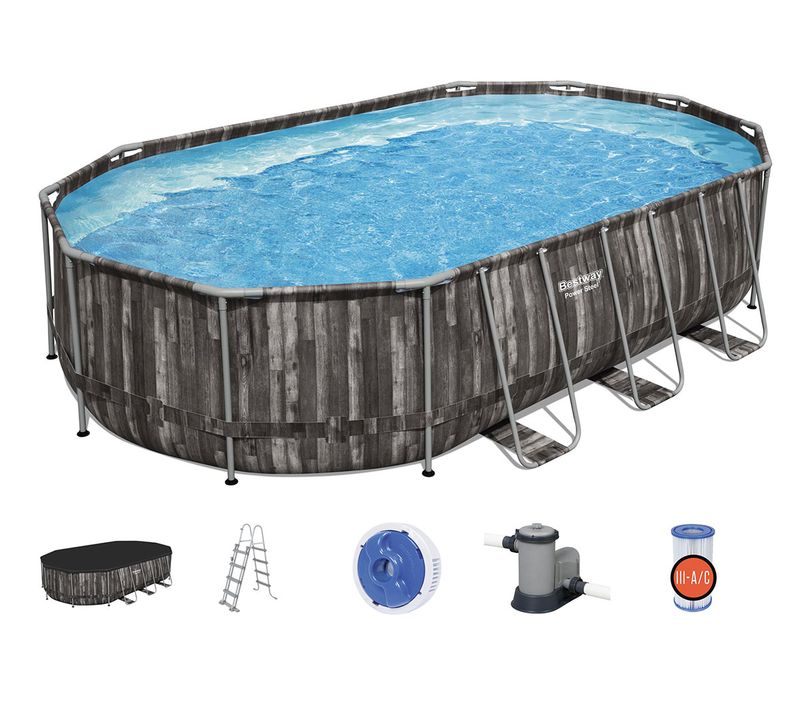 Piscine Tubulaire Power Steel Décor Bois Ovale 6,10 X 3,66 X 1,22 M