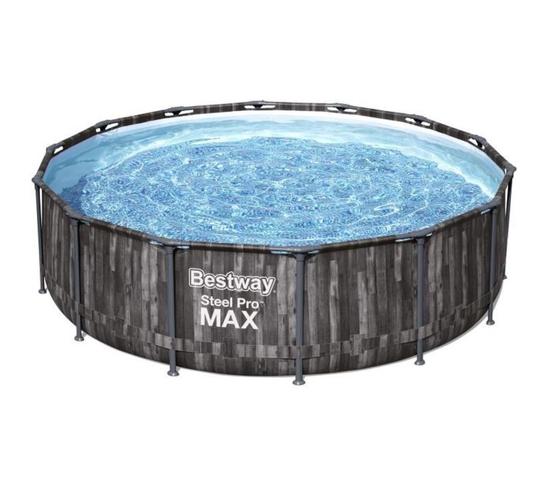 Piscine Hors-sol Ronde Effet Bois D.427 X 107 Cm Avec Pompe Et Échelle