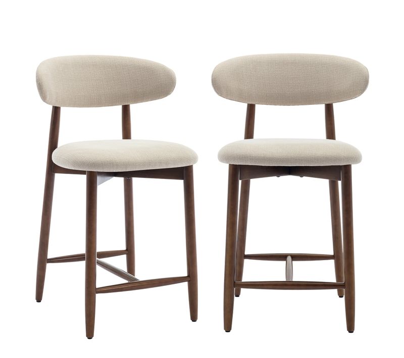Lot De 2 Chaises De Bar Modernes, Assise Confortable En Tissu, Structure En Bois, Beige