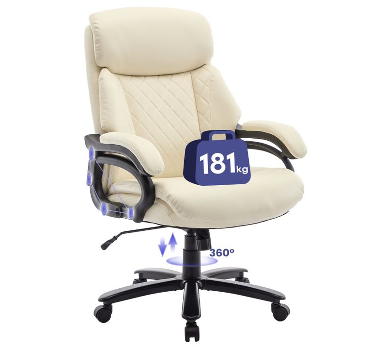 Chaise De Bureau Dossier Structuré Et Assise Extra-large En Simili-cuir, Beige