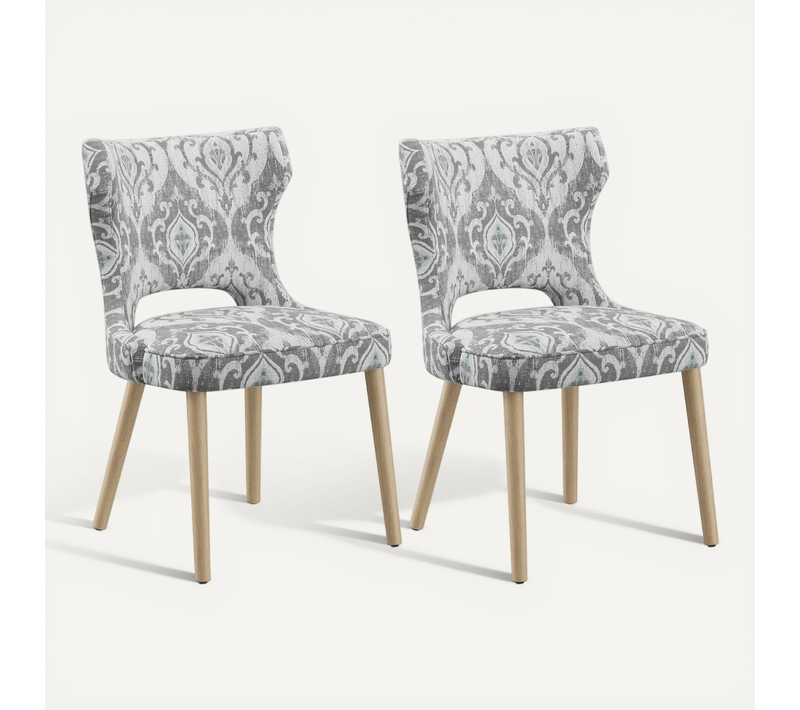 Lot De 2 Chaises Capitonnées Dossier Haut Style Club, Salle à Manger Cuisine Salon, Jacquard