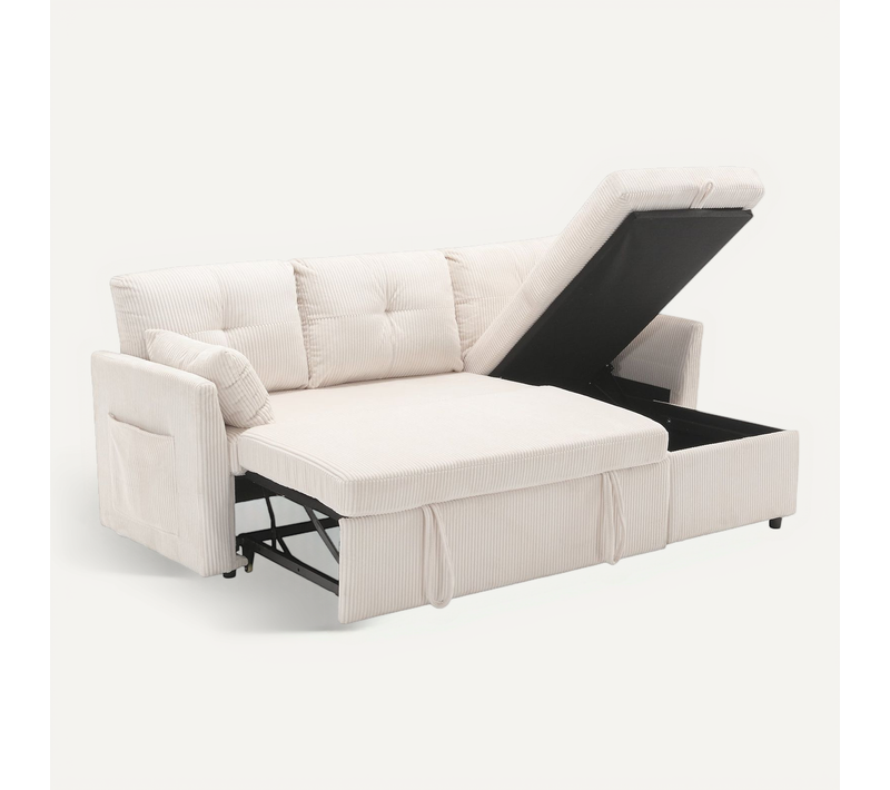 Canapé D'angle Méridienne Convertible, Coffre De Rangement, Tissu Côtelé, Style Moderne