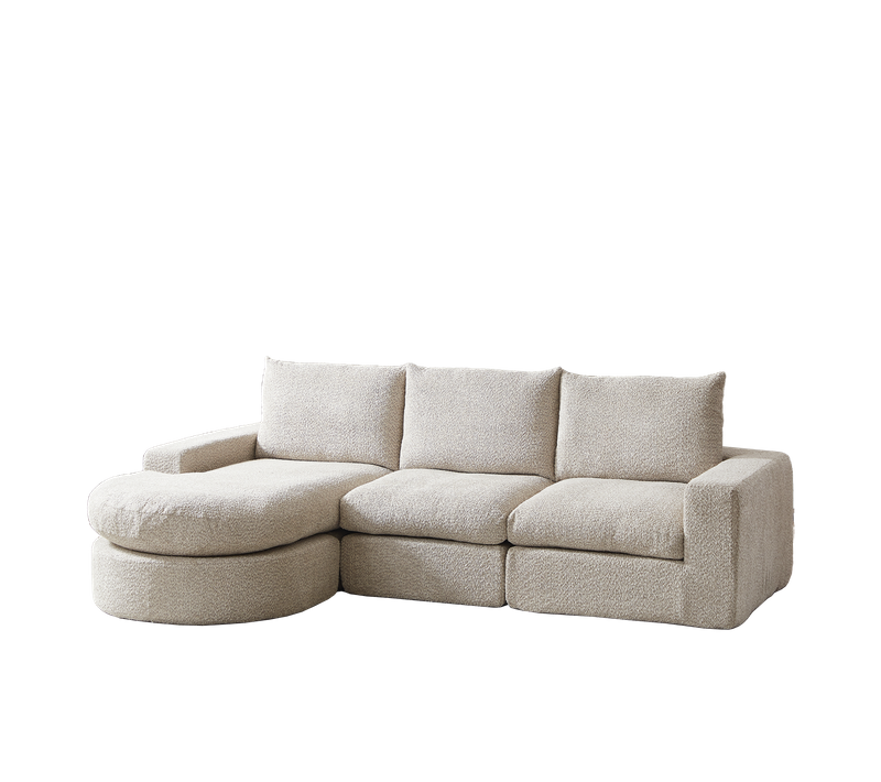 Canapé Compressé Modulable En Tissu Chenille Avec Méridienne Réversible, Confort Moelleux Beige