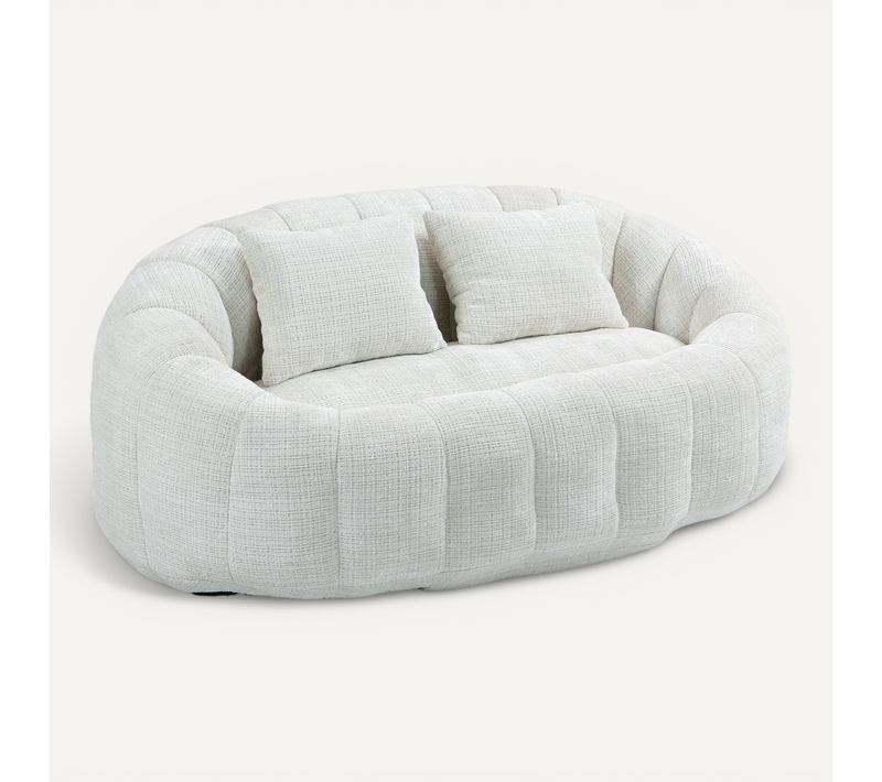 Canapé Compressé 2 Places En Tissu Chenille, En Mousse Haute Densité, Avec 2 Coussins, Beige