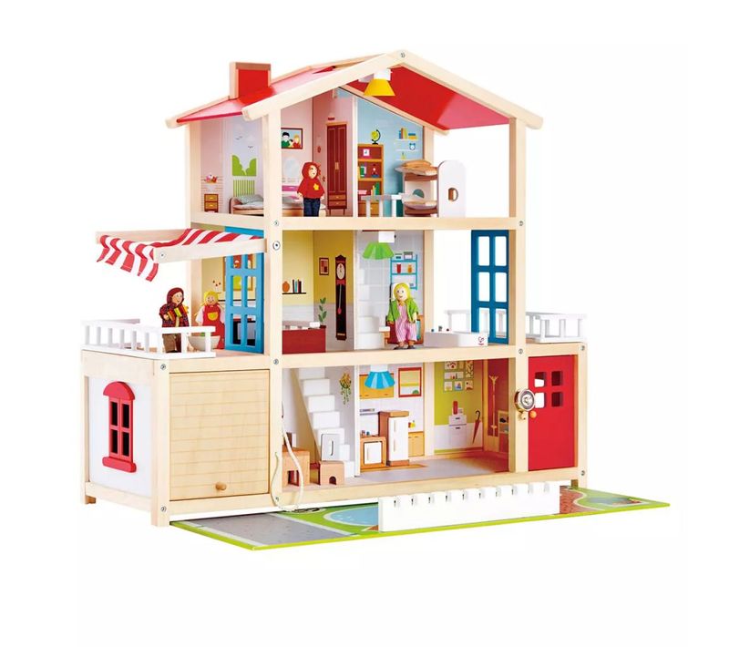 Maison De Poupées En Bois Avec 10 Pièces Et Accessoires Pour Enfants