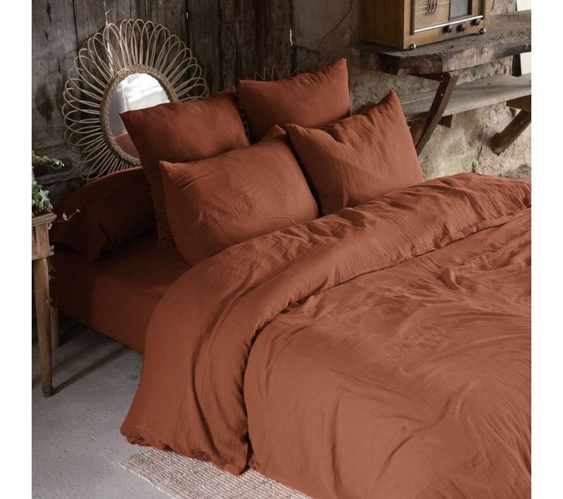 Housse De Couette 240x260 Gaze De Coton Terracotta