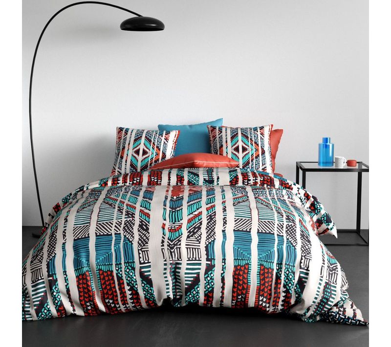 Housse De Couette Et Taie D'oreiller 100% Coton 57 Fils India Taille 220x240 Cm