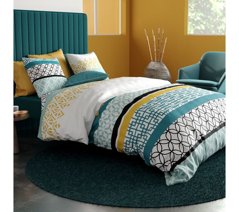 Housse De Couette Et Taie D'oreiller 100% Coton 57 Fils Citedor Taille 220x240 Cm