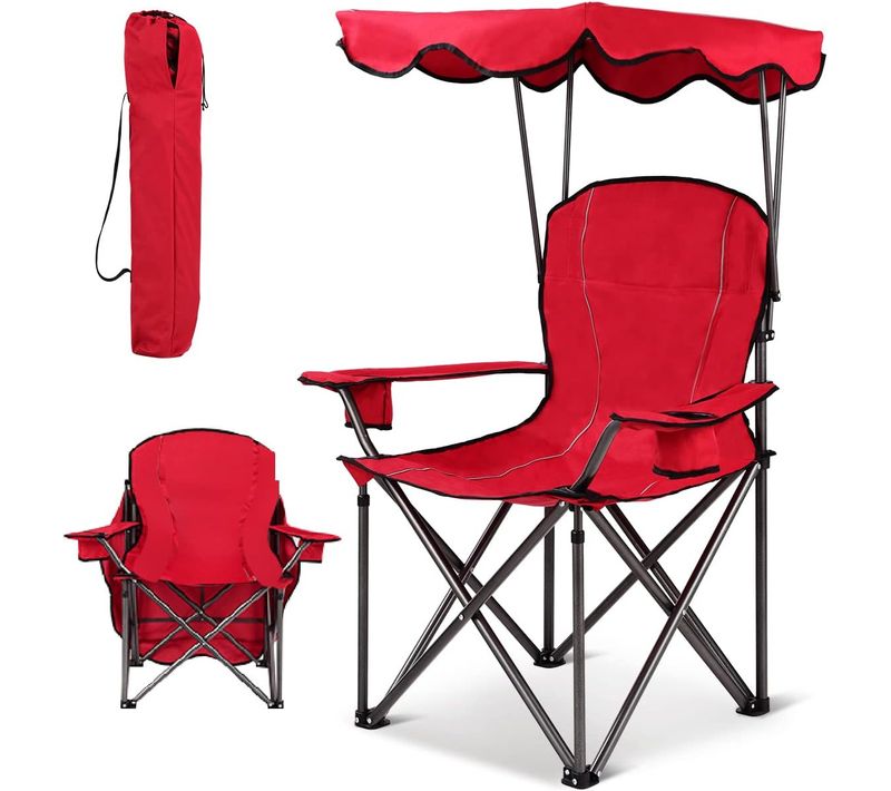 Chaise De Camping Avec Parasol, Chaise De Plage Pliante Avec Porte-gobelet, Accoudoir Rembourré