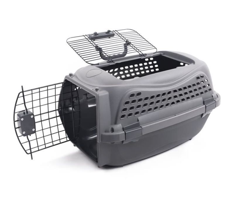 Caisse De Transport Pour Chat M.pets Eco Giro - Cage En Plastique - Taille M - Gris