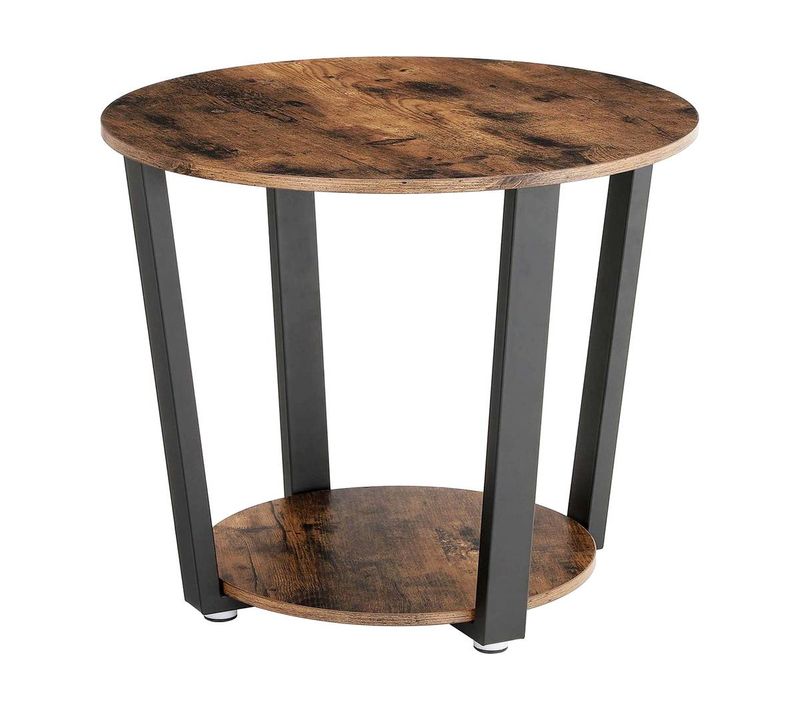 Table Basse "ronde" Avec Structure En Acier - 50 X 50 X 57 Cm - Marron Rustique/noir
