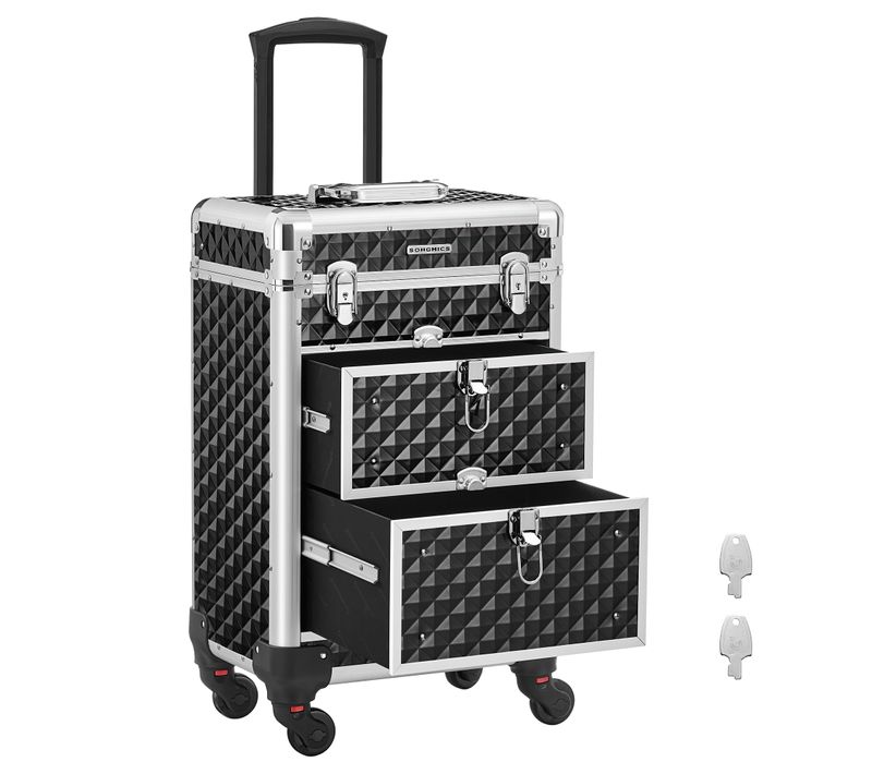 Beauty Case Avec Roulettes Pivotantes, Avec Plateaux Tiroirs, Facile à Emporter Pour Voyages