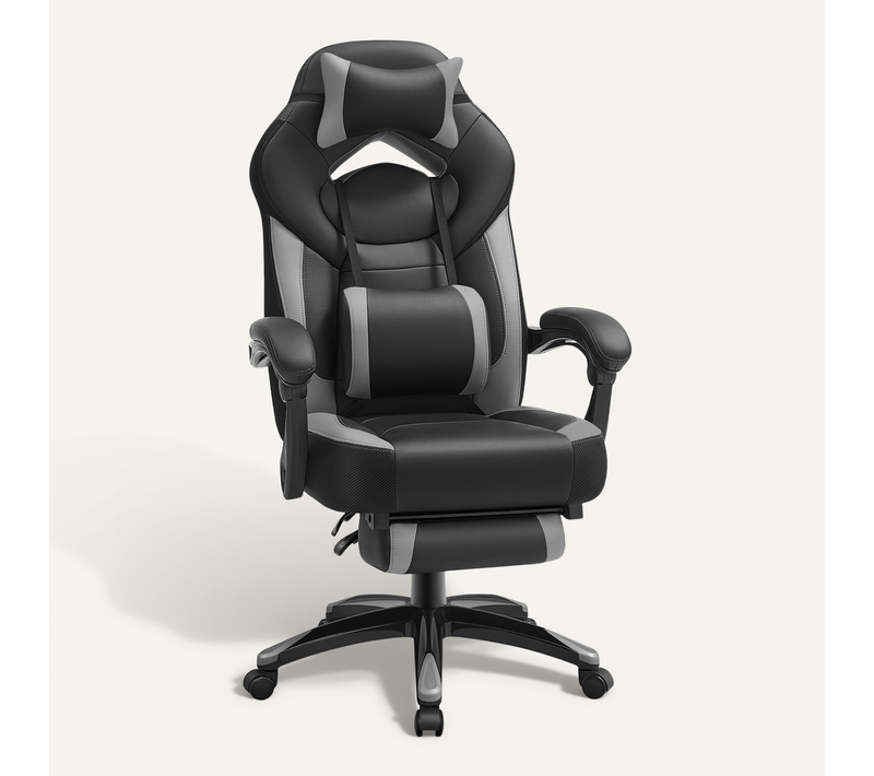 Fauteuil Gamer Ergonomique, Capacité De Charge 150 Kg, Gris Et Noir