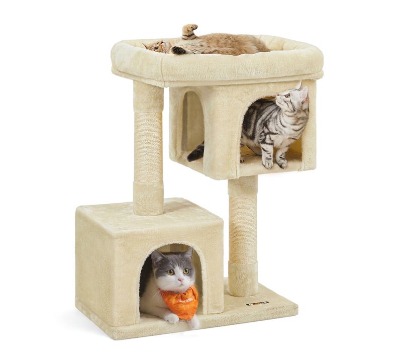 Arbre à Chat, Tour De Jeux 84 Cm, L, Maison Pour Chats Jusqu’à 7 Kg, Grande Plate-forme, Beige