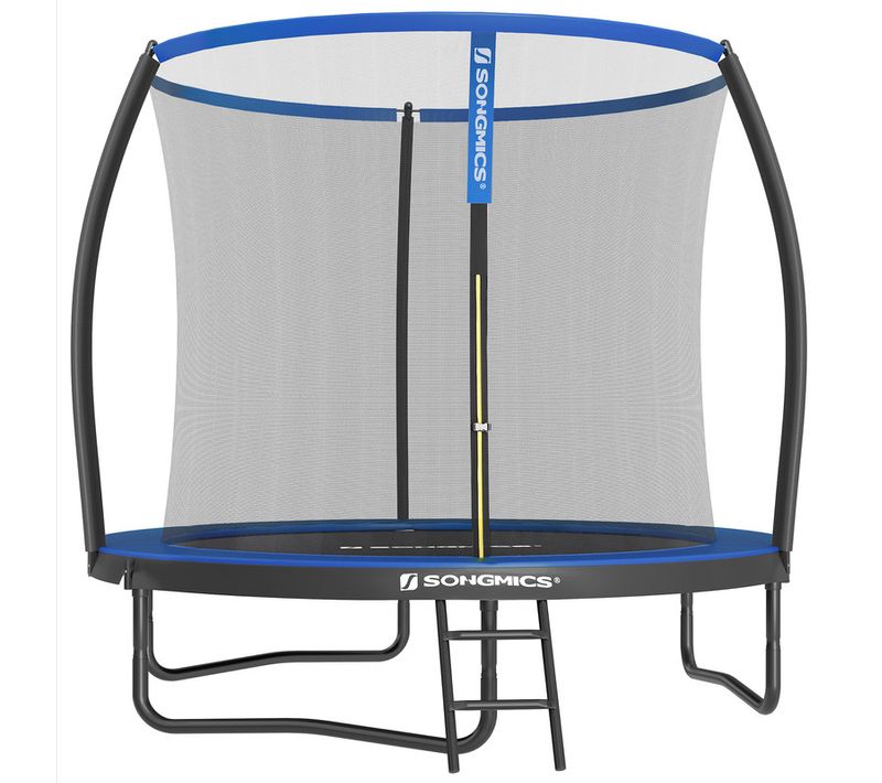 Trampoline Pour Enfants Diamètre 244 Cm, Filet De Protection, Poteau Incurvé 180 Cm, Noir Et Bleu