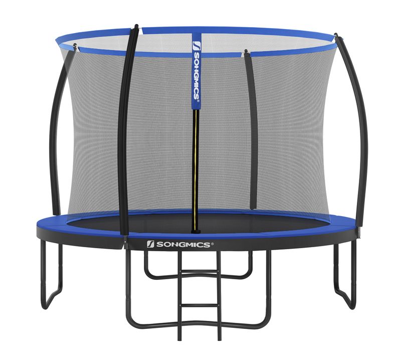 Trampoline Pour Enfants Diamètre 366 Cm, Filet De Protection, Poteau Incurvé 180 Cm, Noir Et Bleu