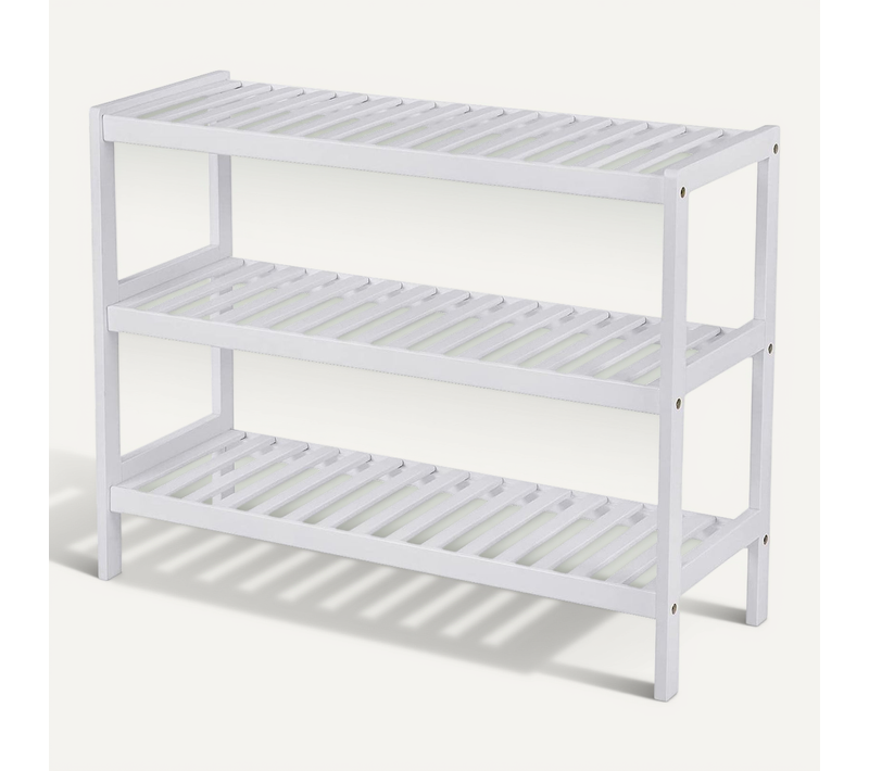 étagère à Chaussures 3 Niveaux En Bambou Blanc - L70 Cm