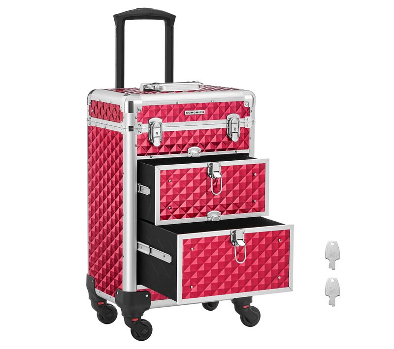 Valise De Maquillage, Beauty Case Avec Roulettes Pivotantes, Grande Taille, 3 Niveaux