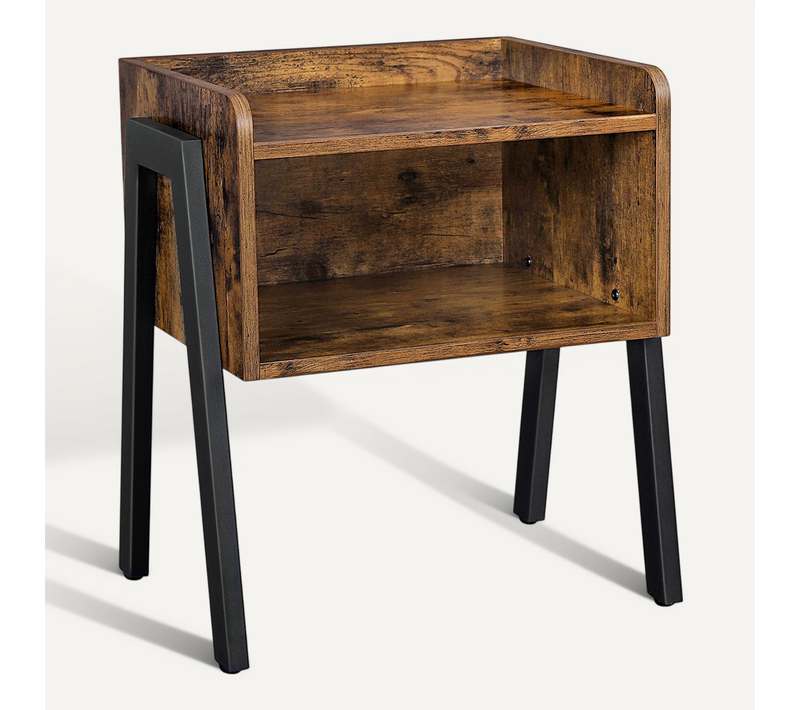 Table De Chevet Avec Compartiment De Rangement Ouvert, Pieds En Acier