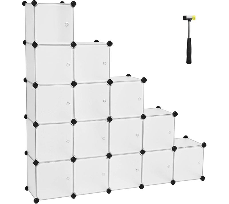 Étagère De Rangement Avec 16 Casiers, Etageres Cubes, Stable, Assemblage Facile, Blanc