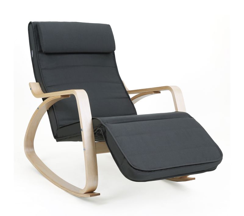 Fauteuil à Bascule En Bois De Bouleau, Capacité De Charge 150 Kg, Gris Foncé