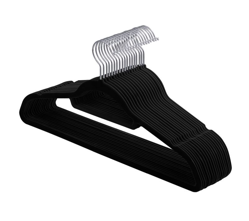 Cintres En Velours, Lot De 20, Crochet Pivotant à 360°, Antidérapant, Noir