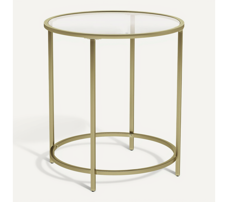Bout De Canapé Ronde, Dessus En Verre Trempé, Cadre En Métal, 50 X 55 Cm (ø X H), Doré