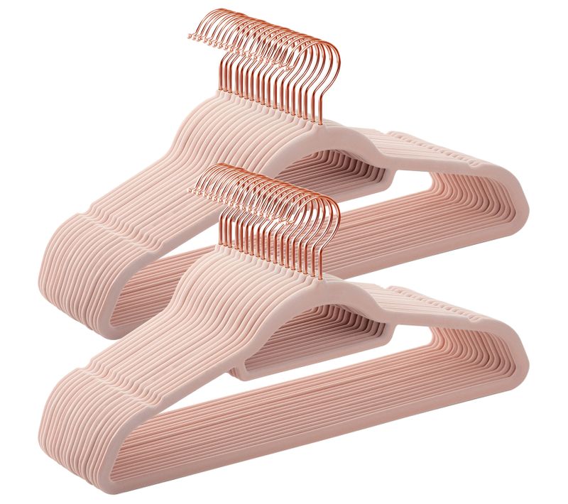 Cintres En Velours, Lot De 50, Antidérapants, Avec Crochets Rose Gold Pivotants, Épaisseur 0,6 Cm