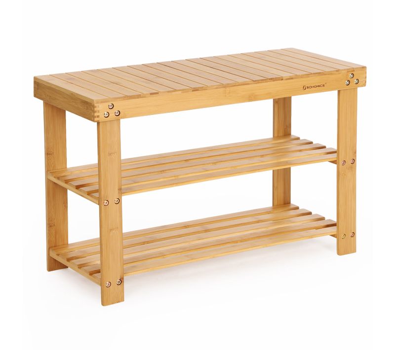 Étagère à Chaussures, 100% Bambou Naturel, 2 Niveaux, Meuble Rangement