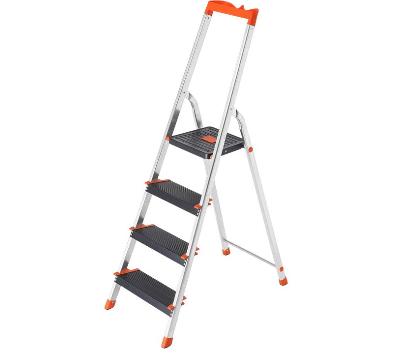 Échelle 4 Marches, En Aluminium, Escabeau, Largeur De La Marche 12 Cm, Pliable, Plateau à Outi