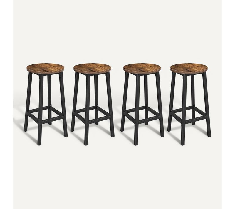Tabourets Hauts, Lot De 4,cadre En Acier, Hauteur 65 Cm, Style Industriel, Marron Rustique