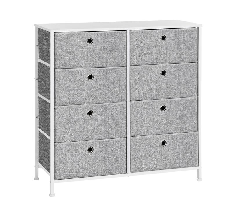 Commode Avec 8 Tiroirs En Tissu, Pour Chambre, Dressing, Gris Clair Et Blanc