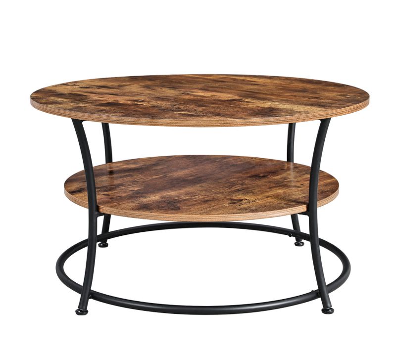 Table Basse, 2 Niveaux, Avec Étagère De Rangement, Montage Facile, Marron Rustique