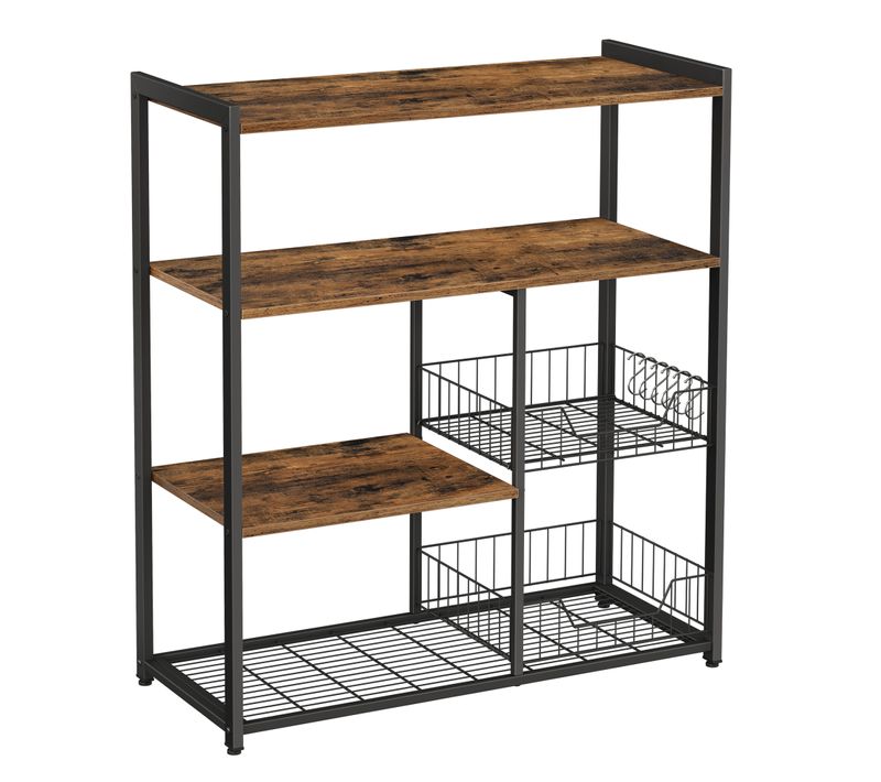 Desserte De Cuisine,pour Four à Micro-ondes,2 Paniers,4 Niveaux,crochets S,marron