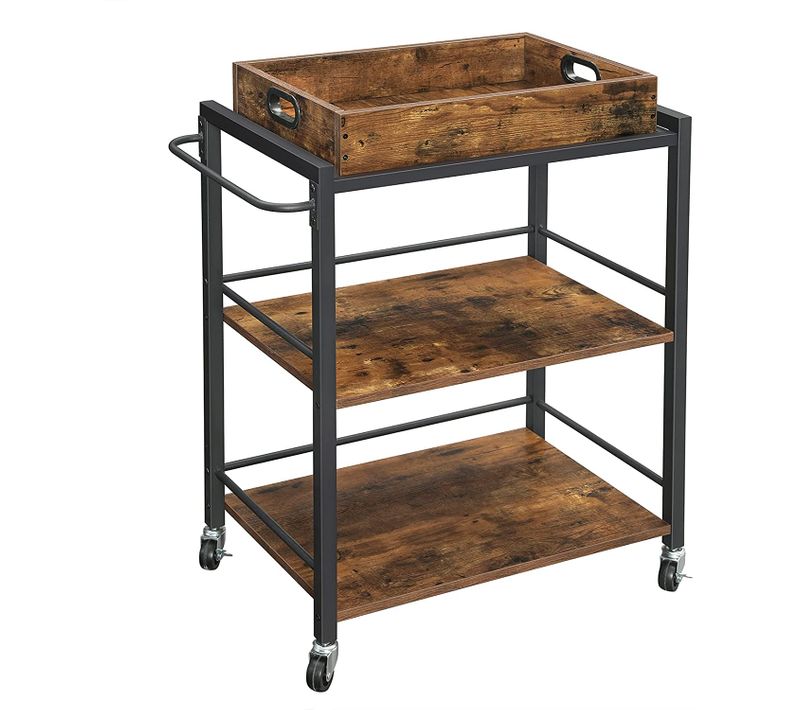 Desserte De Cuisine,chariot De Cuisine,avec Plateau Amovible,marron Rustique