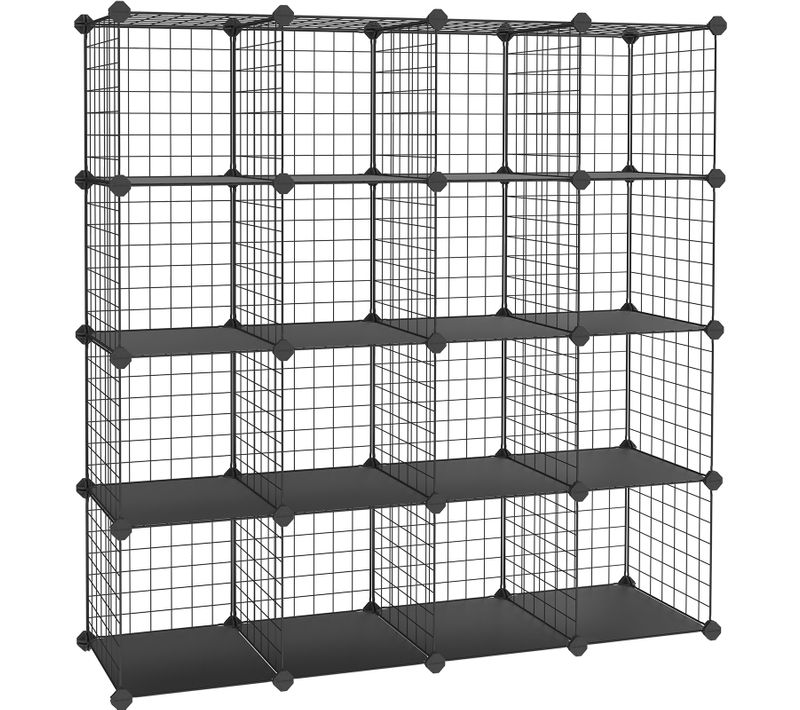 16 Cubes De Rangement En Treillis Metallique, Placard, Armoire Avec Étageres Modulaires, Noir