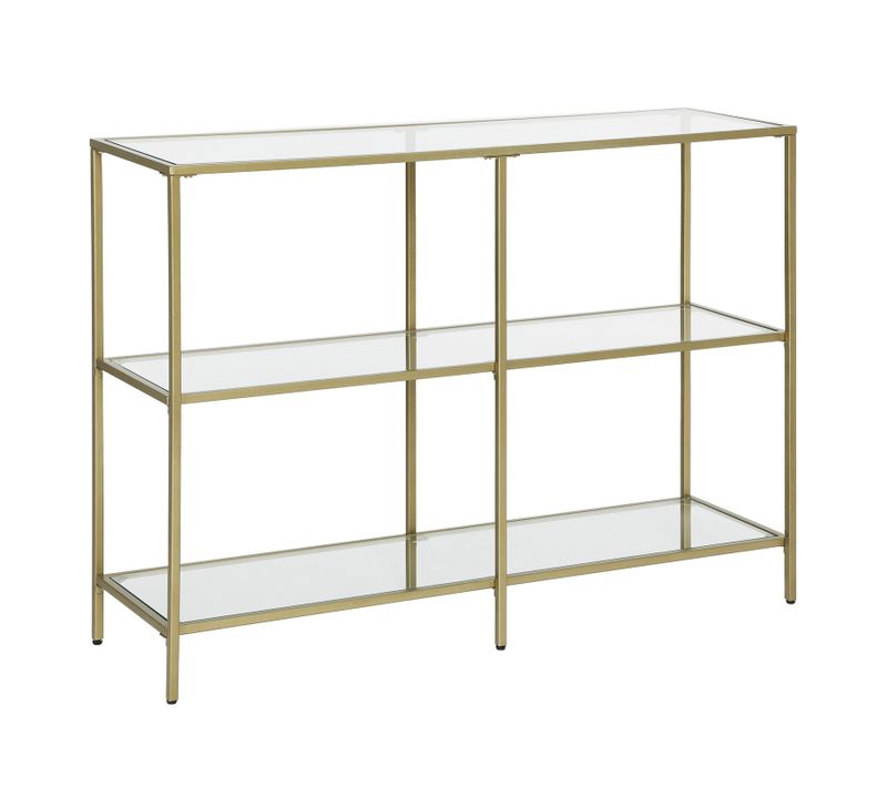 Table Console, Étagère à 3 Niveaux, En Verre Trempé, 100 X 30 X 73 Cm, Doré
