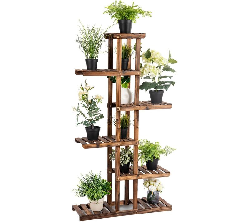 Étagère à Fleurs En Bois à 6 Niveaux/porte Plante Décoration 75x25x140,5cm