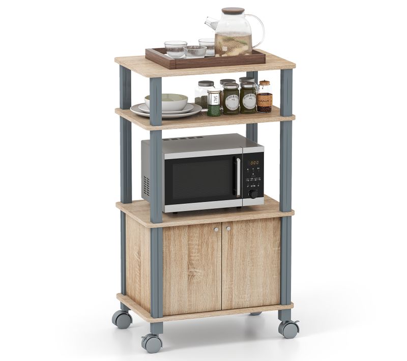 Meuble De Rangement Etagère De Cuisine Roulant En Bois Chariot 60 X 40 X 93-98 Cm